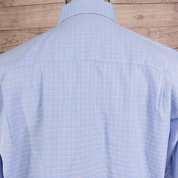 David Donahue Shirt Mens 16 32/33 Blue Check Dress Button Front French Cuff - Picture 6 of 9